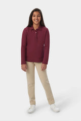 Long Sleeve Fitted Interlock Polo with Picot Collar (Feminine Fit)
