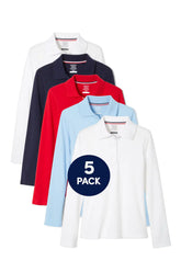 5-Pack Long Sleeve Fitted Interlock Polo with Picot Collar (Feminine Fit)