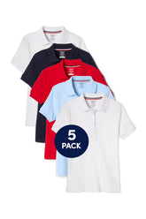 5-Pack Short Sleeve Fitted Interlock Polo with Picot Collar (Feminine Fit)