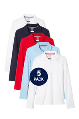 5-Pack Long Sleeve Interlock Polo with Picot Collar (Feminine Fit)