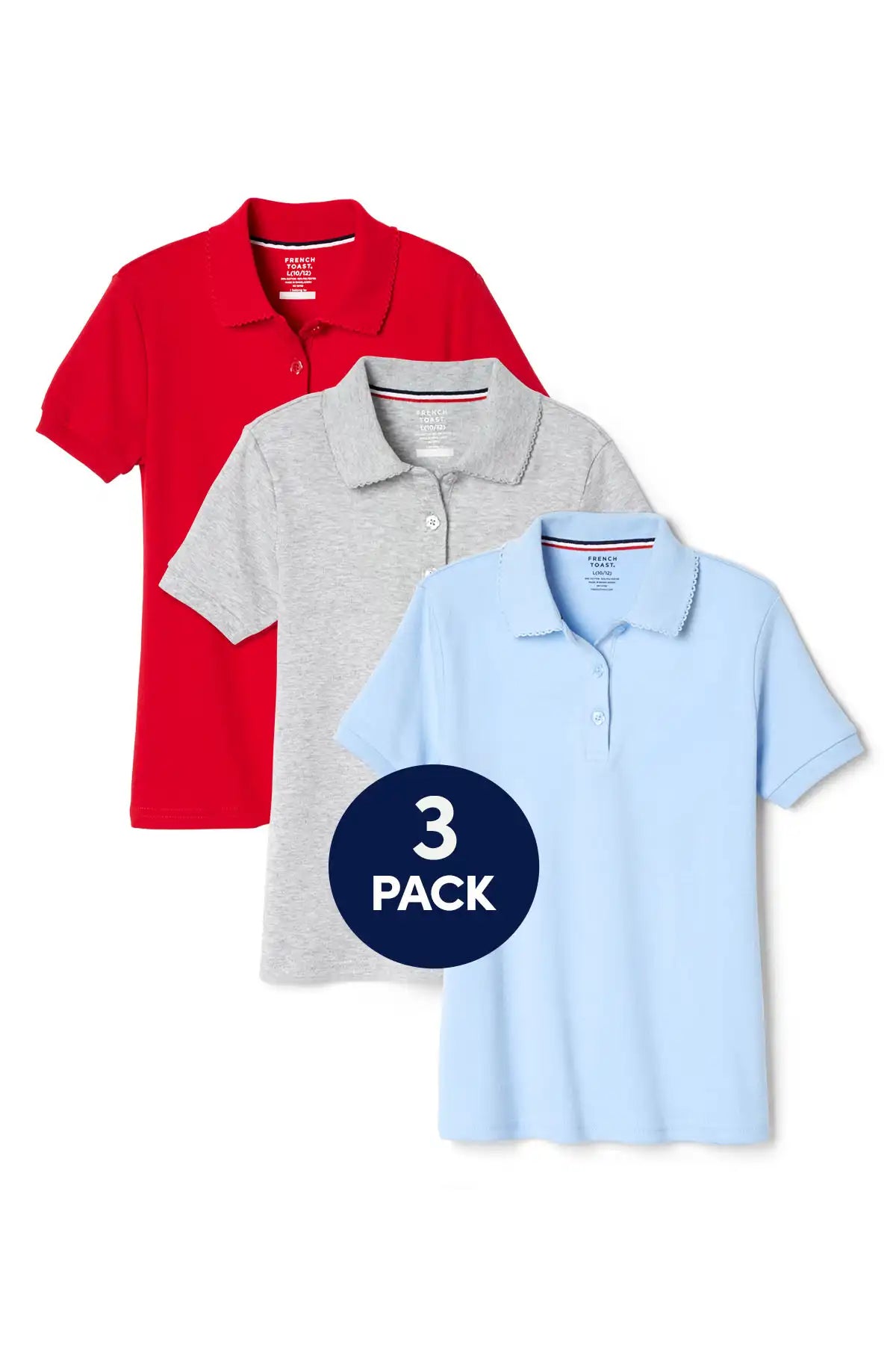 3-Pack Short Sleeve Fitted Interlock Polo with Picot Collar (Feminine Fit)