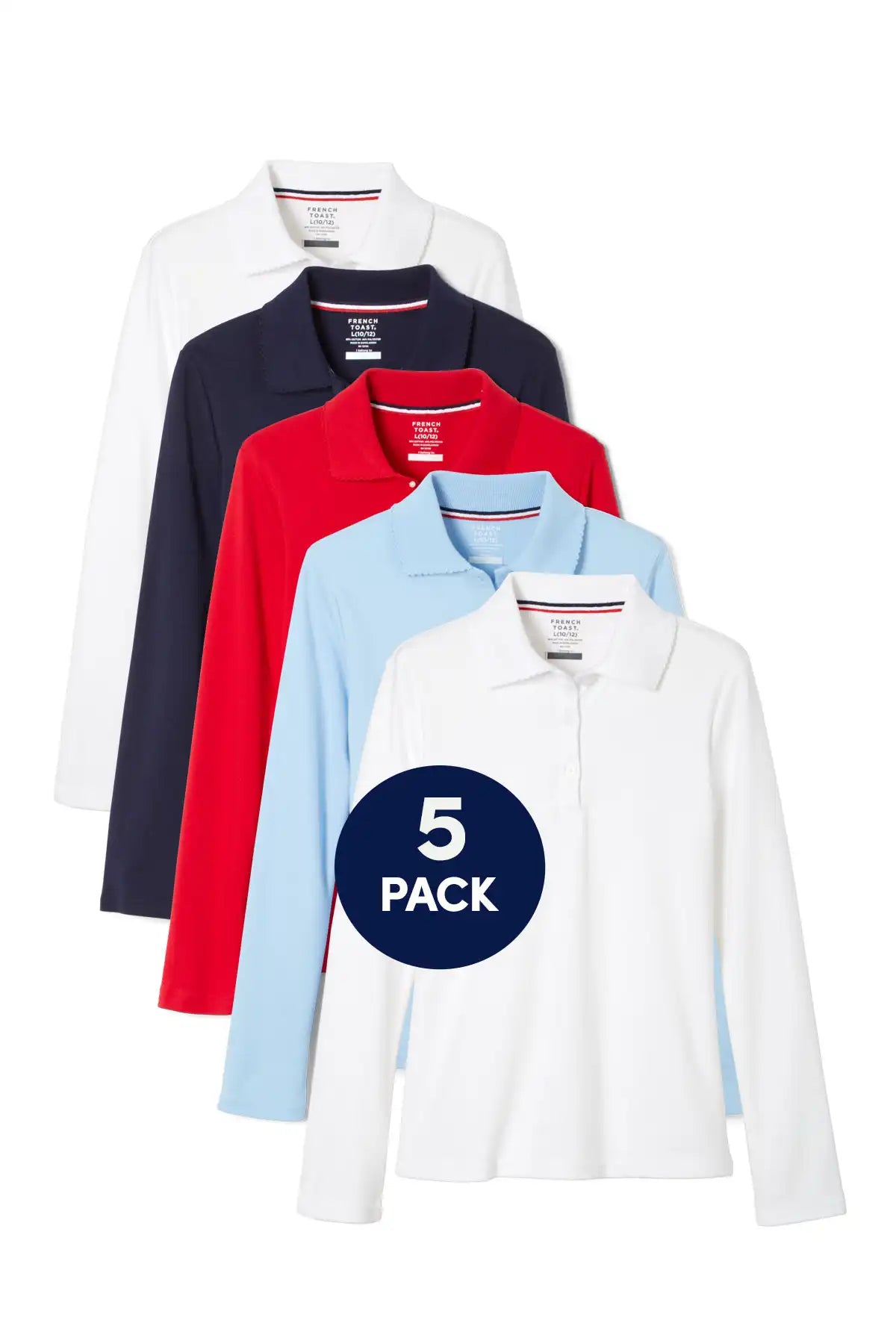 5-Pack Long Sleeve Fitted Interlock Polo with Picot Collar (Feminine Fit)