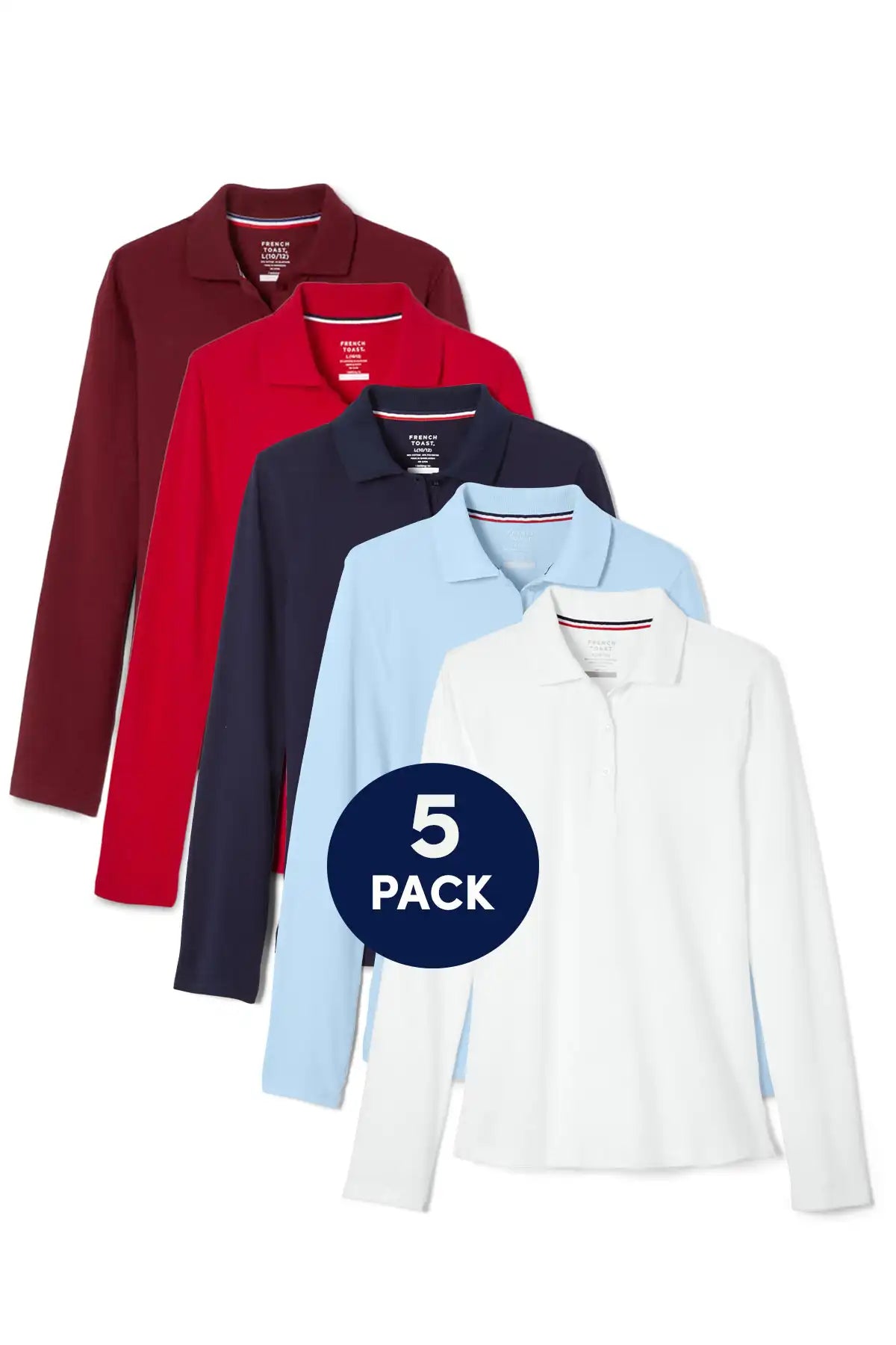 5-Pack Long Sleeve Fitted Stretch Pique Polo (Feminine Fit)